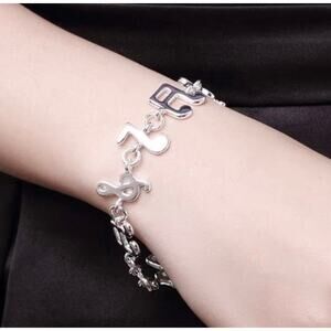 fashion 925 Stamp Silver color Bracelet for woman Music notation chain 20CM